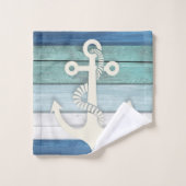 Nautisch blauw, wit, met hout verankeringspaneel bad handdoek (Wasdoekje)