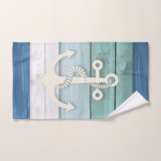 Nautisch blauw, wit, met hout verankeringspaneel bad handdoek (Handdoek)