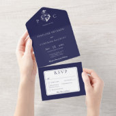 Nautisch Blauw & Wit Modern diner All In One Uitnodiging (Afscheurbaar)