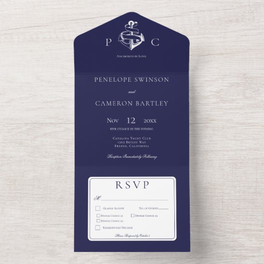 Nautisch Blauw & Wit Modern diner All In One Uitnodiging (Binnen)