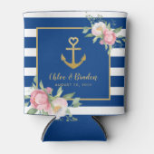 Nautisch Blauw Wit Streep Anker Hart Wedding Blikjeskoeler (Voorkant)