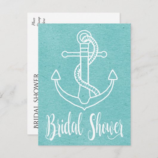 Nautisch Blauw Wit Vrijgezellenfeest Scheepsanker Uitnodiging Briefkaart (Voorkant / Achterkant)