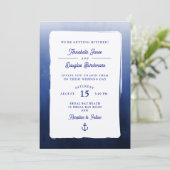 Nautisch Blauw Wit Waterverf Gradient Wedding Kaart (Staand voorkant)