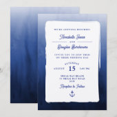 Nautisch Blauw Wit Waterverf Gradient Wedding Kaart (Voorkant / Achterkant)