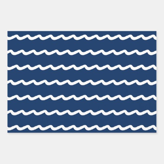 Nautisch blauw wit zee golft modern inpakpapier vel (Voorkant 3)