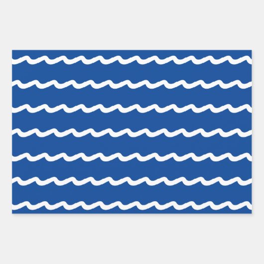 Nautisch blauw wit zee golft modern inpakpapier vel (Voorkant 2)