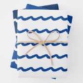 Nautisch blauw wit zee golft modern inpakpapier vel (In situ)