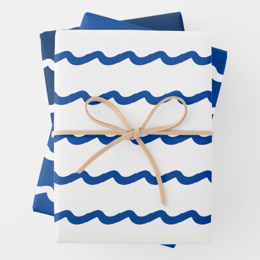 Nautisch blauw wit zee golft modern inpakpapier vel (In situ)