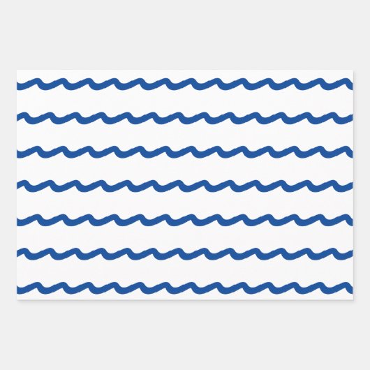 Nautisch blauw wit zee golft modern inpakpapier vel (Voorkant)