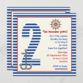 Nautisch blauw, wit zeilboot 2e verjaardagsfeestje kaart (Voorkant / Achterkant)