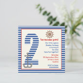 Nautisch blauw, wit zeilboot 2e verjaardagsfeestje kaart (Staand voorkant)