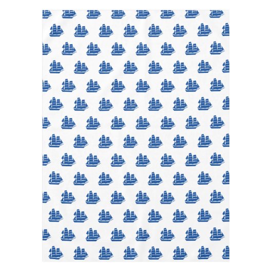 Nautisch blauw-witte boten patroon modern kustpatr tafelkleed (Voorkant)