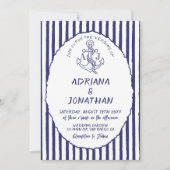 Nautisch Blauw Witte Strepen Huwelijksuitnodiging Kaart (Voorkant)