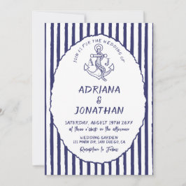 Nautisch Blauw Witte Strepen Huwelijksuitnodiging Kaart