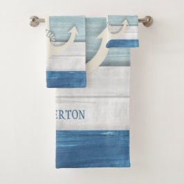 Nautisch Blauw Witte Vervallen Houten Anker Strand Bad Handdoek