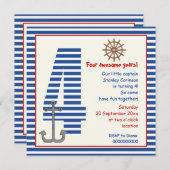 Nautisch blauw, witte zweefboot vierde verjaardags kaart (Voorkant / Achterkant)