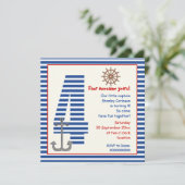 Nautisch blauw, witte zweefboot vierde verjaardags kaart (Staand voorkant)