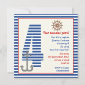 Nautisch blauw, witte zweefboot vierde verjaardags kaart (Voorkant)