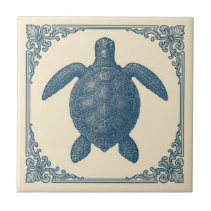  Nautisch Blauw Zee Schildpad Tegeltje