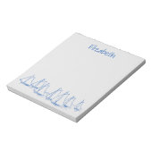 Nautisch Blauw Zeilboten op Grijs Gepersonaliseerd Notitieblok (Linkerzijde)