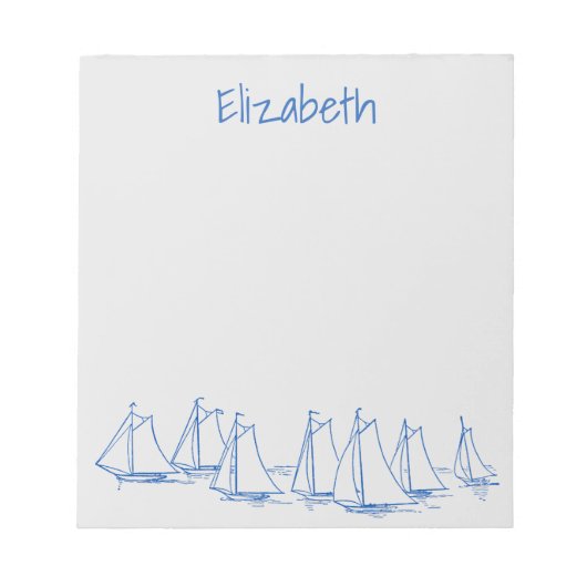 Nautisch Blauw Zeilboten op Grijs Gepersonaliseerd Notitieblok (Voorkant)