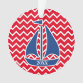 Nautisch blauw zeilschip Aangepast patroon van Che Ornament (voorkant)