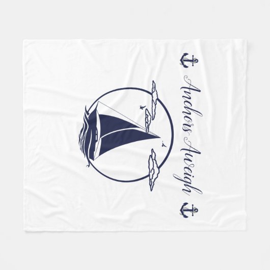 Nautisch blauw zeilvaartuig, silhouet/ankers, gewi fleece deken (Voorkant (Horizontaal))