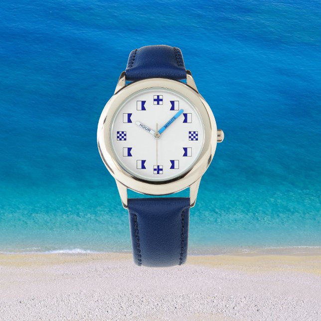 Nautisch Blauw Zeilvlaggen voor Zeilers Horloge (Creator heeft geüpload)