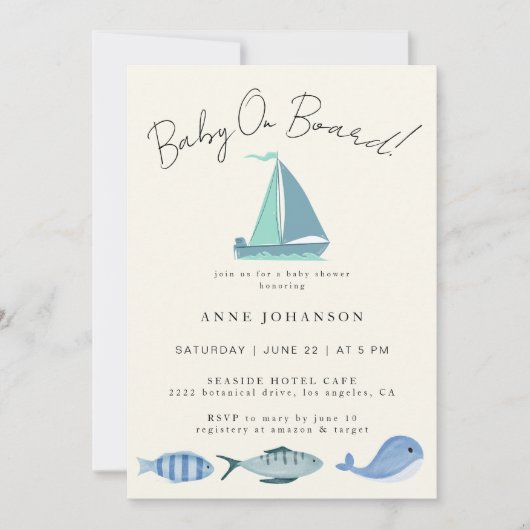 Nautisch Blauwe Baby aan boord Eenvoudige Jongensd Kaart (Voorkant)