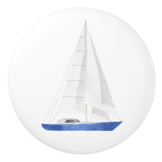 Nautisch Blauwe Jacht Zeilboot Keramische Knop (Voorkant)