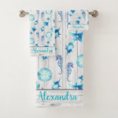 Nautisch Blauwgroen Blauw Kustoud Zee Life White W Bad Handdoek (Insitu)