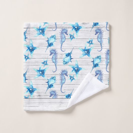 Nautisch Blauwgroen Blauw Kustoud Zee Life White W Bad Handdoek (Wasdoekje)