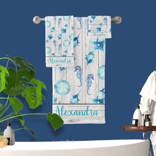 Nautisch Blauwgroen Blauw Kustoud Zee Life White W Bad Handdoek