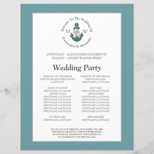 Nautisch Bloemen Anker Blauwgroen Blauw Huwelijksp