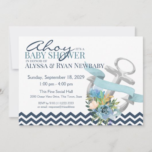nautisch bloemenanker-Baby shower Kaart (Voorkant)