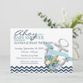 nautisch bloemenanker-Baby shower Kaart (Staand voorkant)