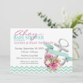 nautisch bloemenanker-Baby shower Kaart (Staand voorkant)