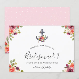 Nautisch Bloemenanker Zal Je Mijn Bruidsmeisje Zij Kaart