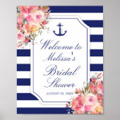 Nautisch bloemendecor met anker en blauwe strepen  poster (Voorkant)