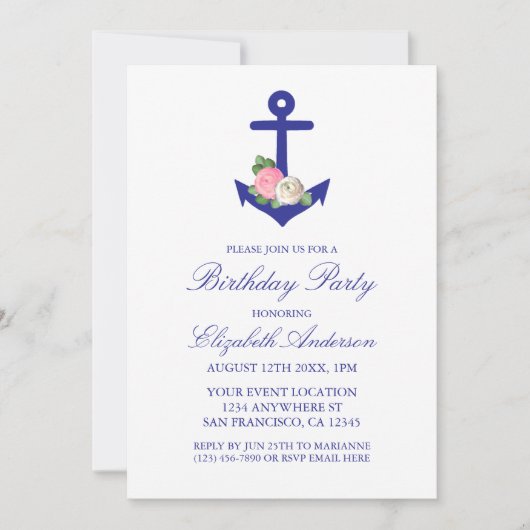 Nautisch bloemmotief zomer verjaardag kaart (Voorkant)