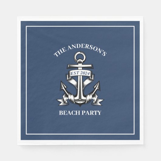Nautisch Boat Ship Anker Strand Verjaardagsfeest Servet (Voorkant)