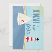 Nautisch, boot, vuurtoren, blauwe verjaardagsfeest kaart (Voorkant)