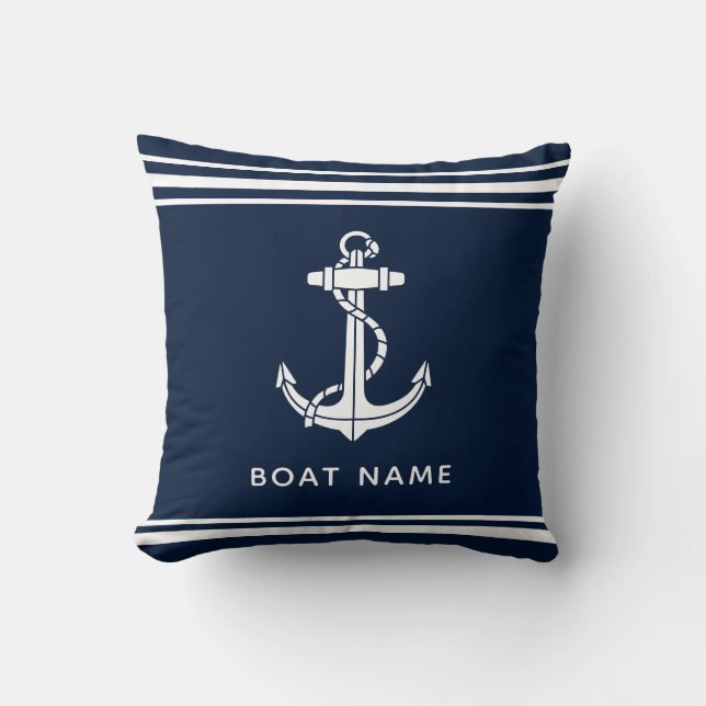 Nautisch bootanker en naam op maat kussen (Voorkant)