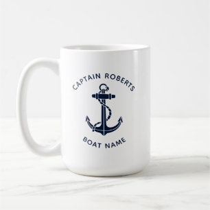 Nautisch bootanker kapitein en bemanning aangepast koffiemok