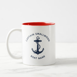 Nautisch bootanker kapitein en bemanning zwart tweekleurige koffiemok