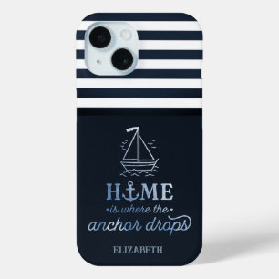 Nautisch bootanker marineblauw iPhone 15 case