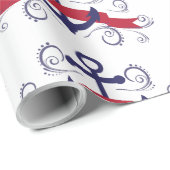 Nautisch bootanker met elegant zwenkpatroon cadeaupapier (Rol Hoek)