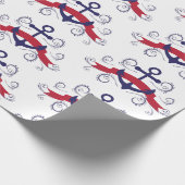 Nautisch bootanker met elegant zwenkpatroon cadeaupapier (Hoek)