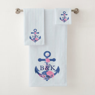Nautisch bootanker met seizoenhells accent bad handdoek