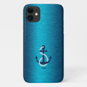 Nautisch bootanker op een blauwe metalen textuur Case-Mate iPhone case (Achterkant)